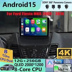 Android15 Carplay Auto For Ford Fiesta Mk 6 2009 2010 2011 2012 2013 2014 -2018 Multimedia Car Radio Player WIFi+4G DSP GPS 2DIN