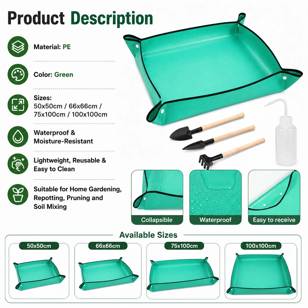 1set 50-100cm Foldable Garden Potting Mat, Waterproof Plant Transplanting Pad for Indoor Outdoor Gardening, Flower Pot Repotting