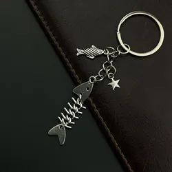 Key Chain Fish Cute Bag Charm Keyring for Car Fishbone Star Punk  DIY Handmade Jewelry Gifts
