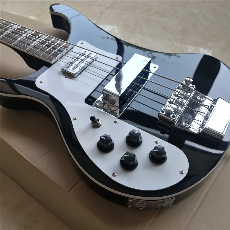 2026 NEW Left-Handed 4-String Bass Guitar Black Painted Body with White Pickguard Bass Guitar