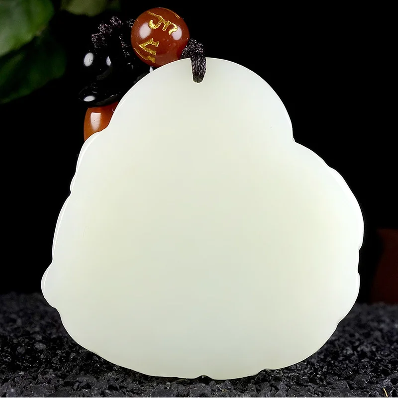 Laughing , Exquisitely Carved Hotan Jade Ruyi Money Buddha Pendant