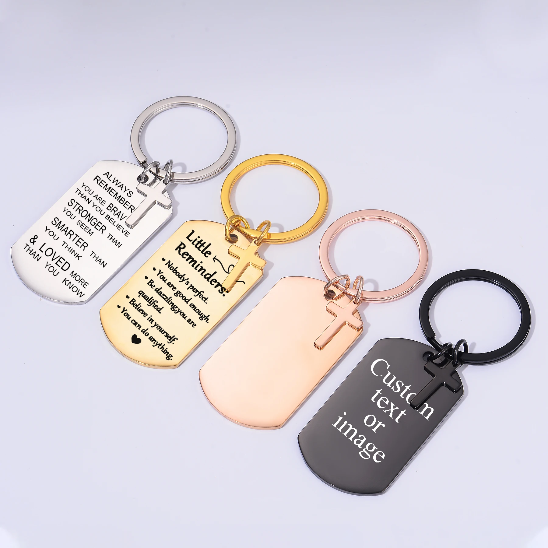 1pcs Custom Engraved Rectangle Key Chain With Cross Pendant Stainless Steel Geometric Shape Keychain for Women Men Jewelry Gift