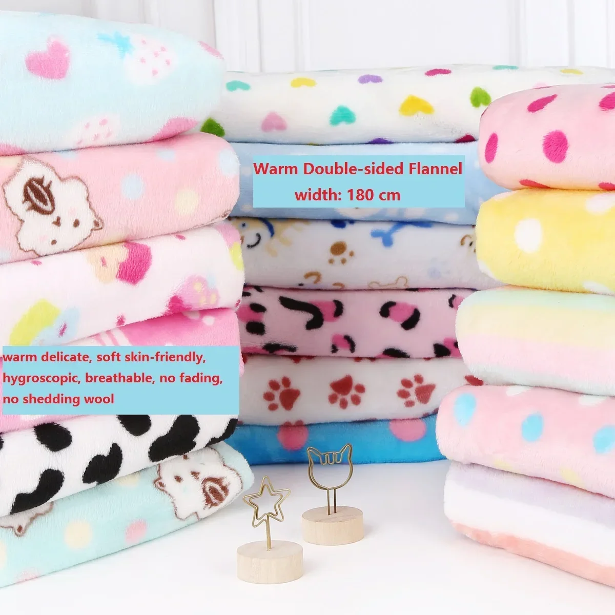 180cm Wide Double-sided Flannel Fabric Coral Fleece Soft Warm Pajamas Blankets Baby Plush DIY Apparel Sewing Fabric Thick 600g/m