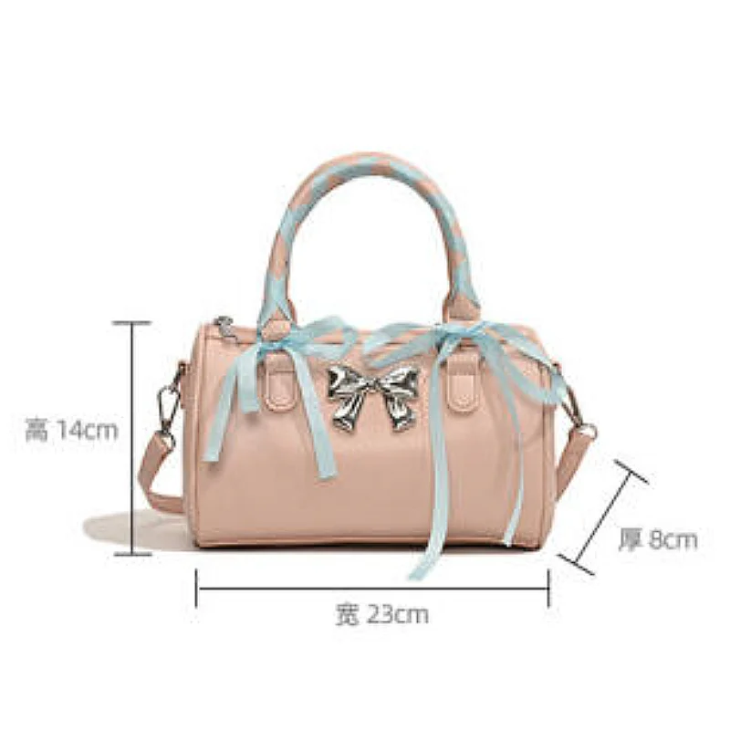 Female Shoulder Bag Black Bow Silk Scarf Straps Zipper PU Leather Leisure Fashion Commuter Crossbody Bag Korean Small Square Bag