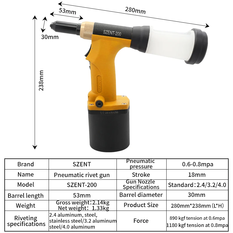Compact Pneumatic Rivet Gun Lightweight Self Suction Air Riveting Tool for Fast and Easy Operation