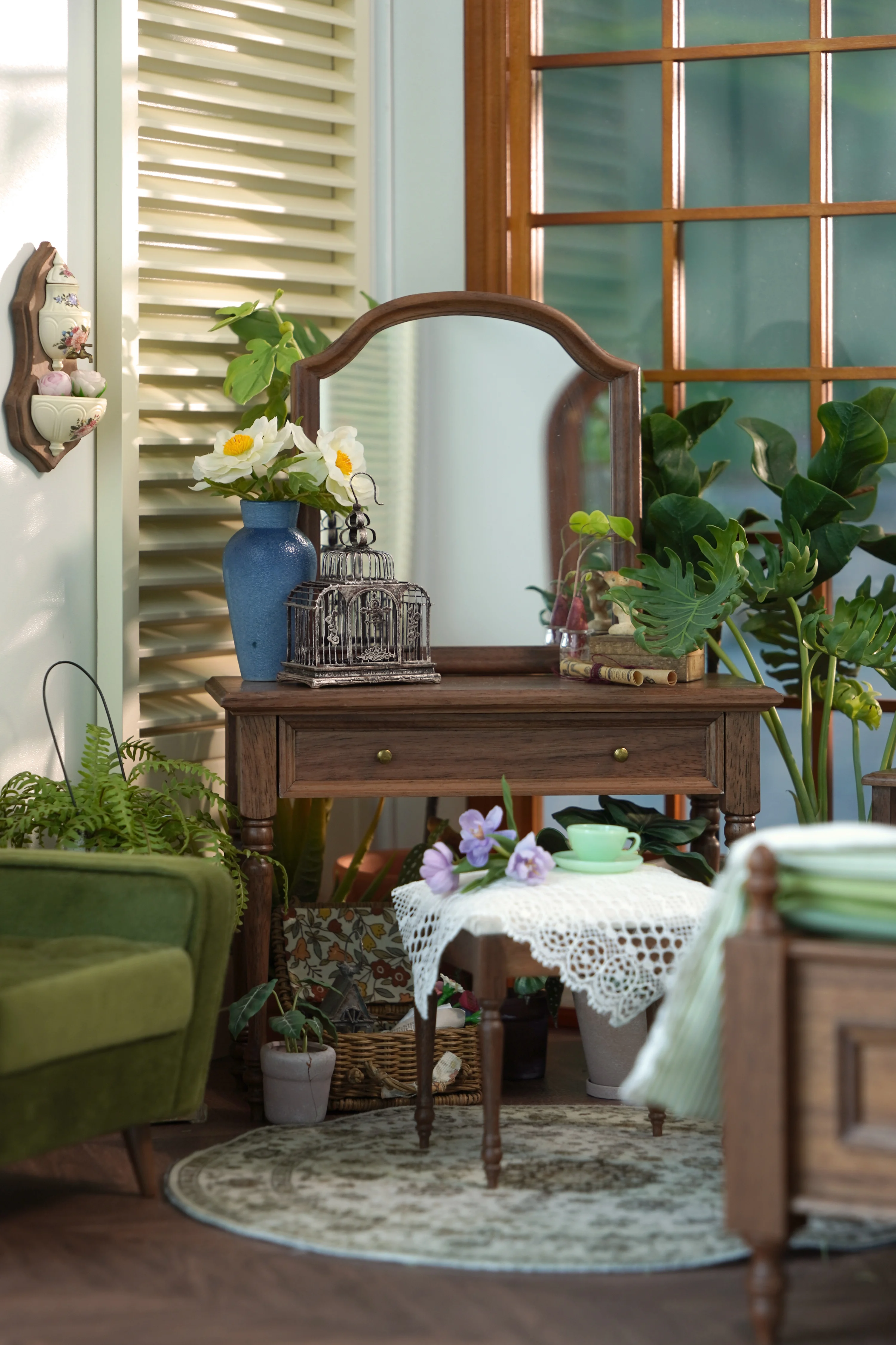 1/6 bjd ob11 móveis para casa de bonecas em miniatura Mini modelo penteadeira de madeira maciça