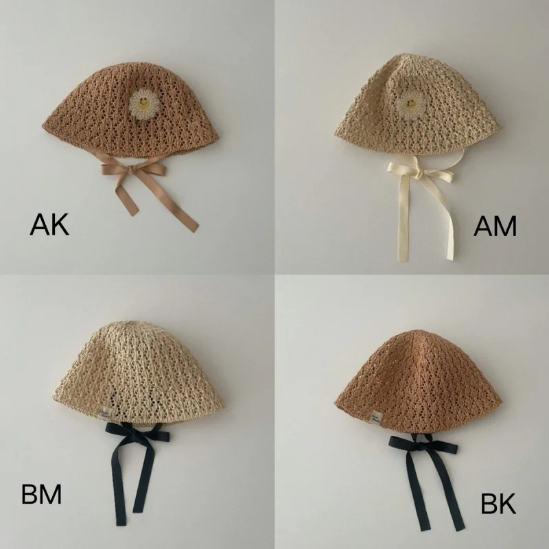 1-7Y Newborn Baby Girls Boys Kids Lace Trap Hats Princess Summer Bucket Straw Sun Hat Cap