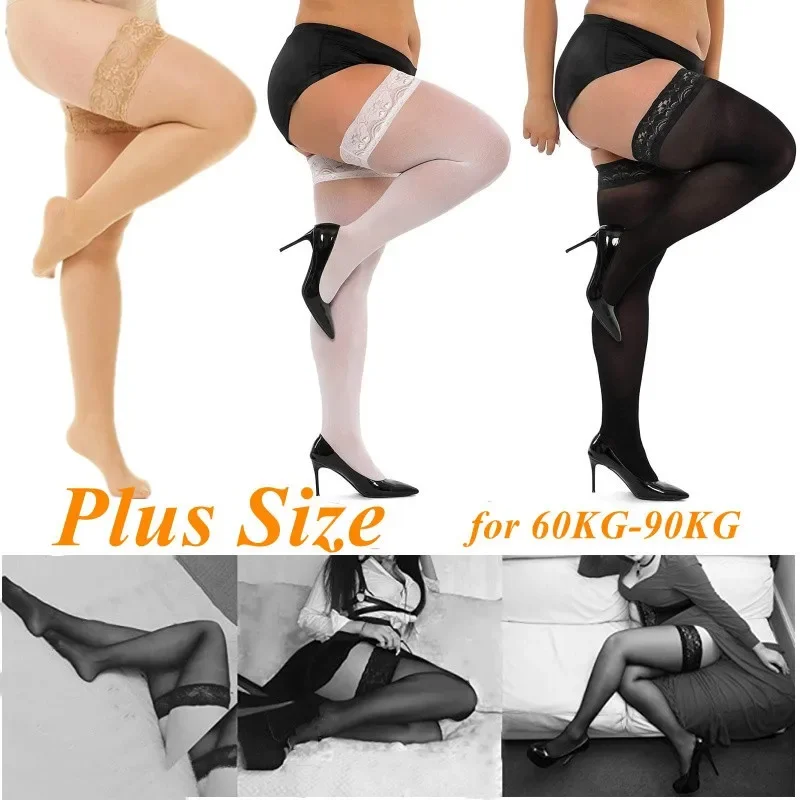 

Plus Size Sexy Black White Knee Thigh High Stockings OverSize Long Socks Thin Socks for Women Fishnet Stocking Lingerie