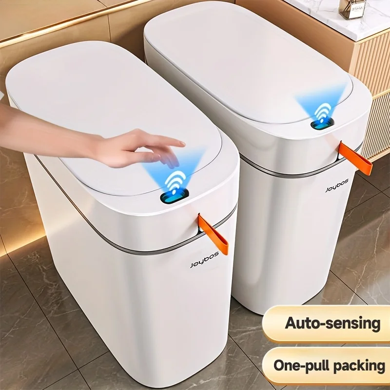 

1pc/2pcs/3pcs Self-Emptying Trash Can with Drawstring Bags, Hands-Free Pull-Out Design, 3.8-Gallon Capacity – Ideal for Home, B