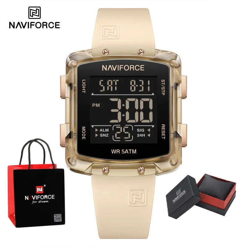

NAVIFORCE оригинальные цифровые часы женские спортивные часы водонепроницаемые 50 м квадратные цифровые часы ЖК-дисплей женские наручные часы посылка подарки