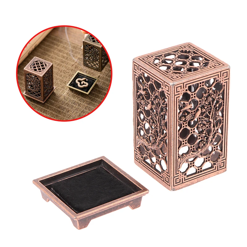 1pc Alloy Censer Incense Holder Square Vertical Incense Burner Indoor Aromatherapy Home Ornament Chinese Incense Burners