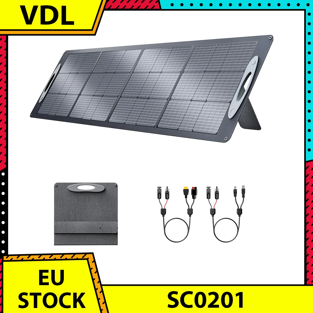 VDL POWER 200W Foldable Portable Solar Panel, 20V Monocrystalline Cell, Adjustable Kickstand, 23.5% Conversion Efficiency, IP67