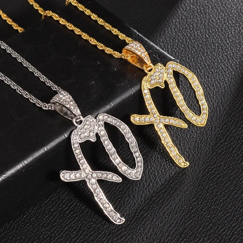 Exquisite Creative Bubble Letter Xo Inlaid White Zircon Pendant Necklace Men\'s Fashion Casual Party Jewelry Holiday Gifts