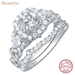 Newshe 2 Pcs Wedding Rings Set for Women 925 Sterling Silver 2.4Ct Round Pear White Cz Luxury Original Engagement Jewelry