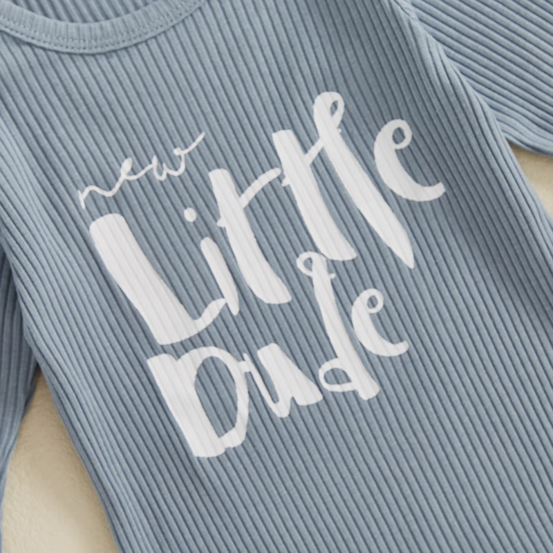 

Infant Boy Romper and Beanie Set with Long Sleeves and Adjustable Shoulders Featuring Letter Print Design - Newborn Clothing