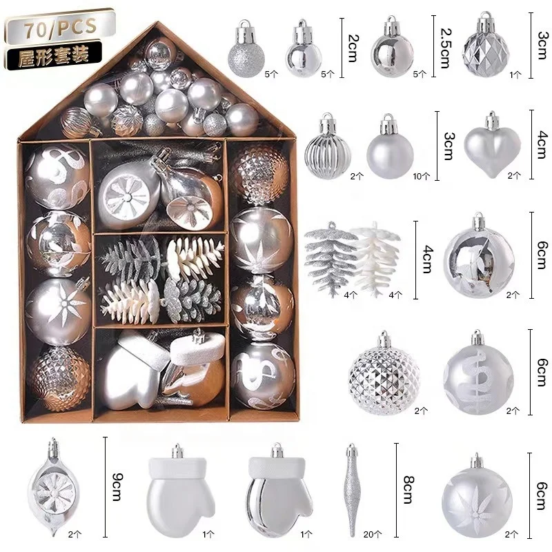 70Pcs Plastic Christmas Tree Ornaments 6cm Painted Hanging Balls For New Year And Xmas Holiday Decoration