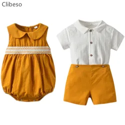 2024 Spanish Baby Brother Sister Matching Clothes Newborn Infant Smocking Romper Overalls Toddler Smocked Outfits Baby Boys Suit