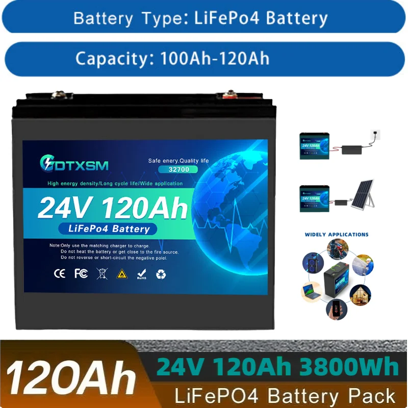 

NEW 32700 24V 100-120Ah LiFePO4 battery built-in 150A Marine Boat rechargeable lithium iron phosphate solar power marine