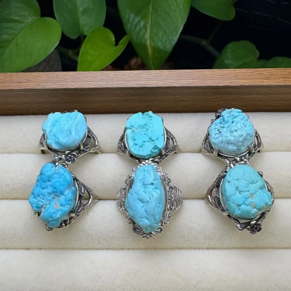 S925 Natural Kallaite Big Beads Ring Crystal Polishing Aura Jewelry Trendy Creative Women Party Gift Fashion Holiday Gift