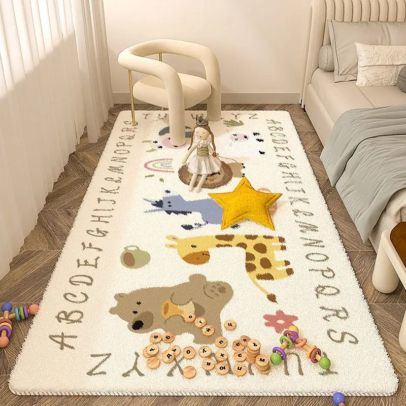 Babay Bedroom Rug Cartoon Animal Children's Bedside Carpet Short-haired Anti-slip Living Room Mat Cute Children's Area Rug Home