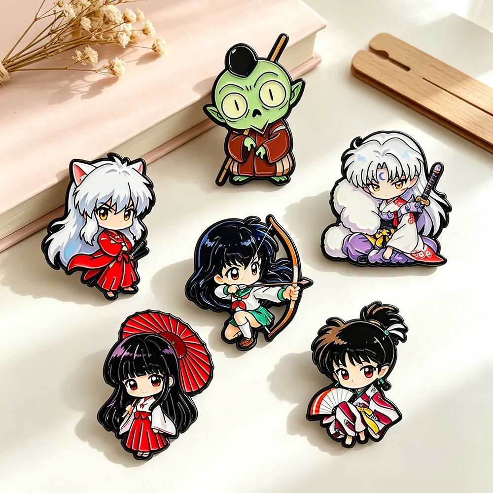 Chibi Anime Character Enamel Pin Set, 6Pcs Cute Cartoon Lapel Brooches, Manga Metal Badges for Backpack Collectible Jewelry Gift