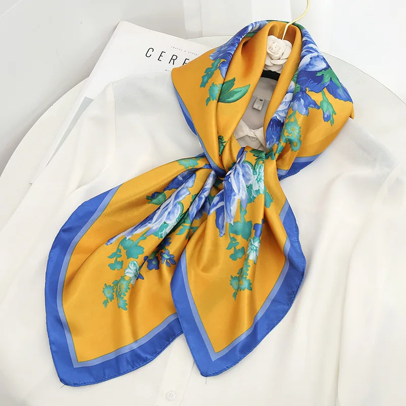 New Silk Shawls Square Scarf For Women Neckerchief Female Print Flowers Hair Bands Headband On The Head Wraps Foulard Hijab 2022