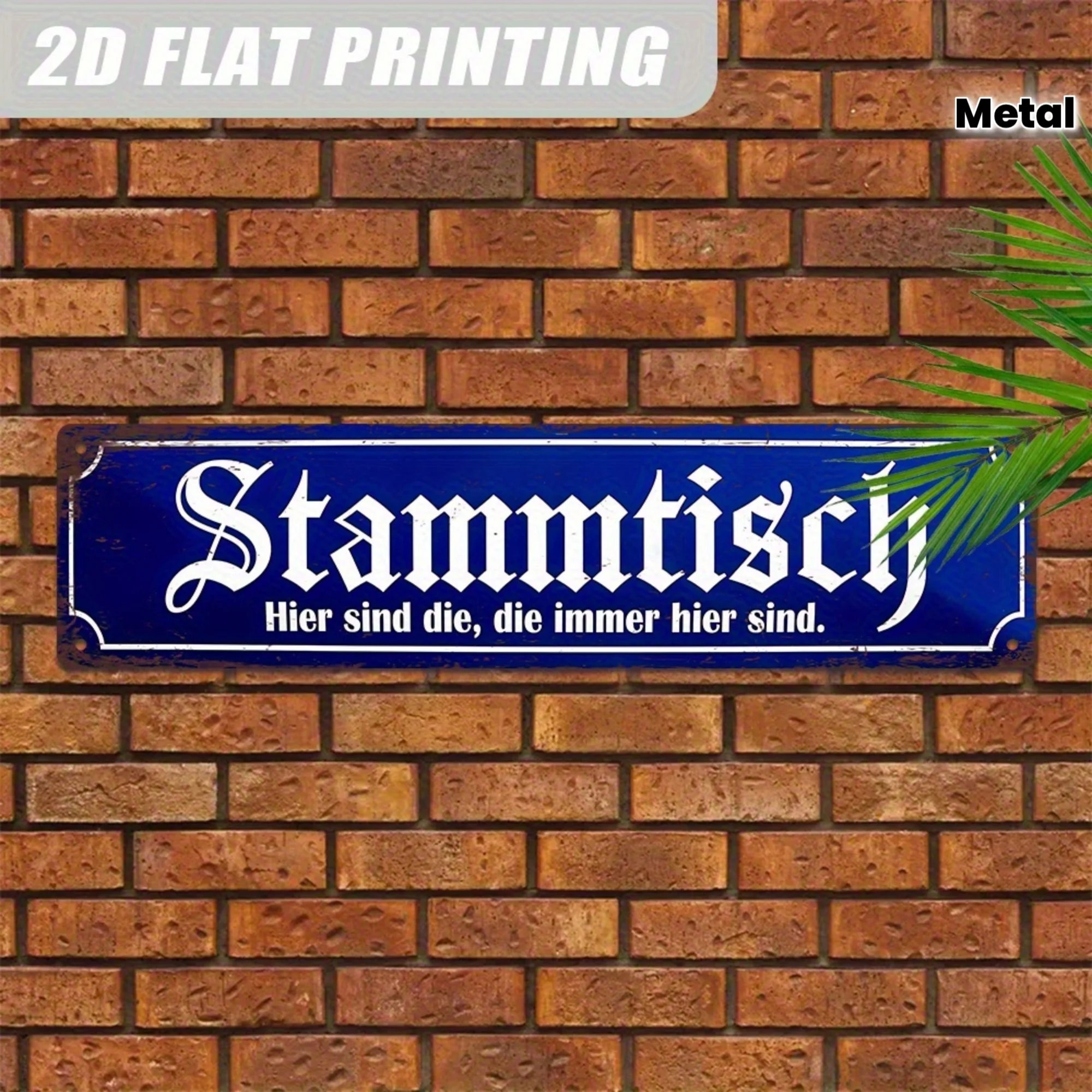 1pc Vintage Aluminum Aluminum Sign, Stammtisch German Quote Wall Art, Blue Retro Pub Decor for Lounge, Dining Room