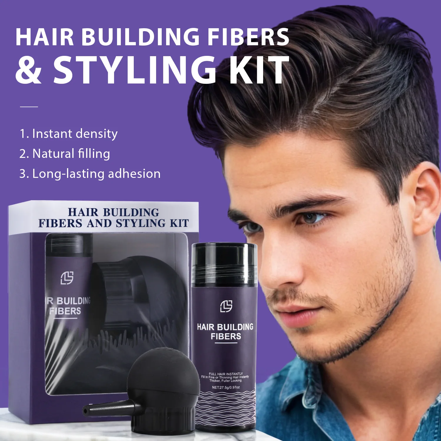 Fibra capilar e cabelo styling kit 3 em 1