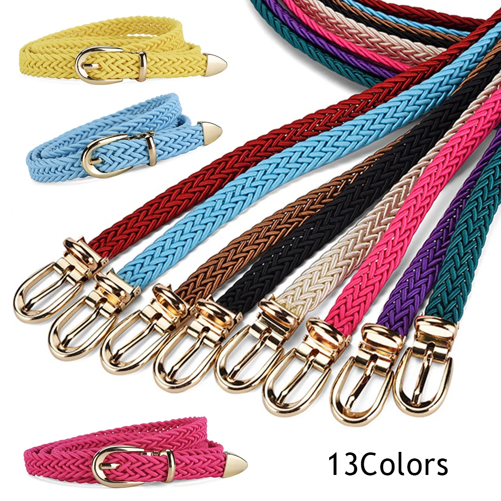 

Metal Buckle Jeans Dress Waistbands Detachable Alloy Pin Buckle Women Braided Thin Belt Adjustable Decorative DIY