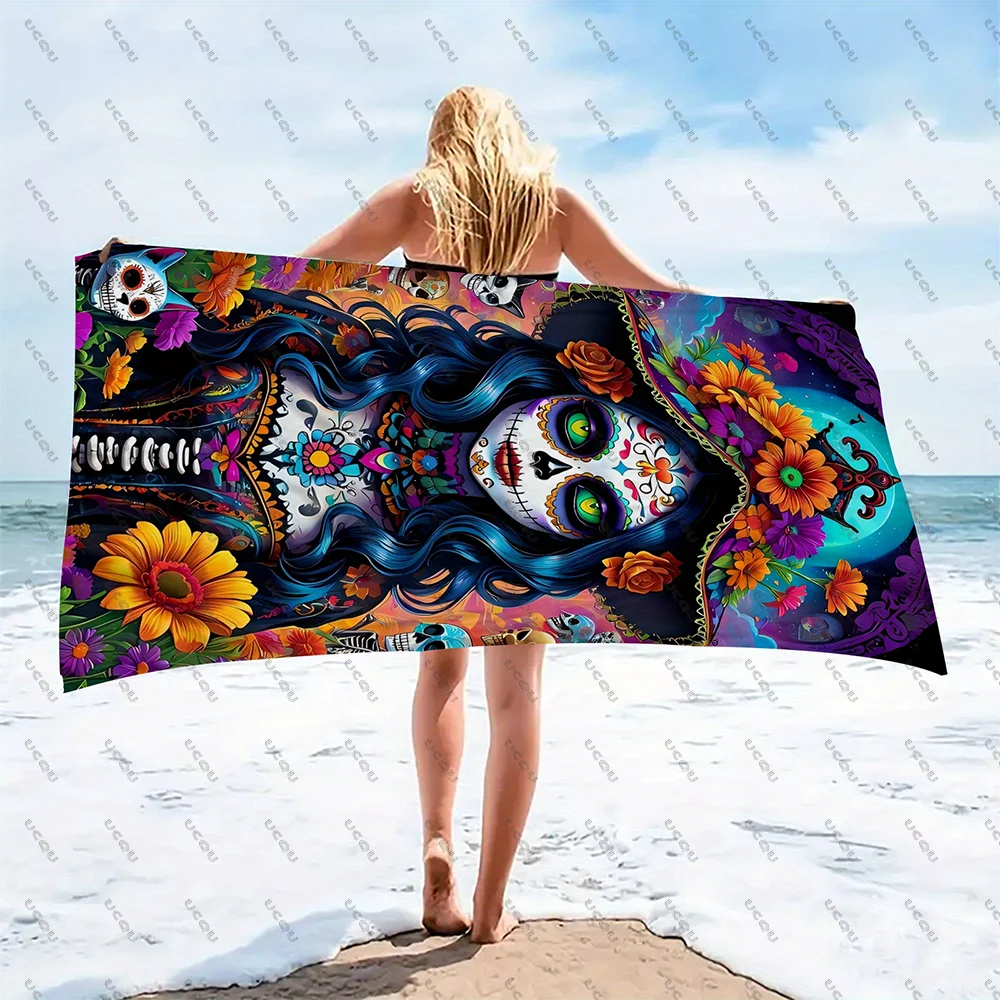 

Мексиканский день мертвых пляжное полотенце для купания, ванны, уличное быстросохнущее подарочное одеяло для бассейна, тренажерного зала, путешествий, мягкое одеяло с сахарным черепом и цветочным принтом, новое