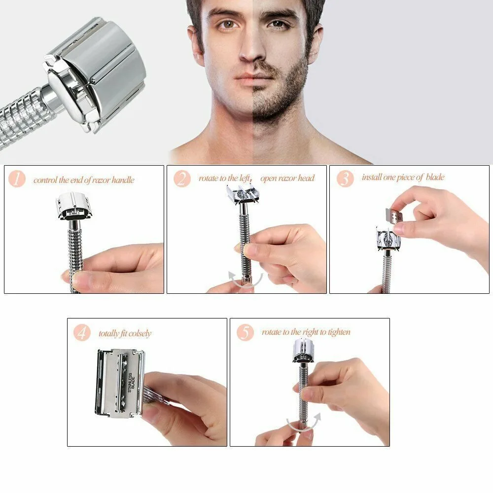 Men Double Edge Safety Razor Portable Reusable Manual Shaver for Home Salon