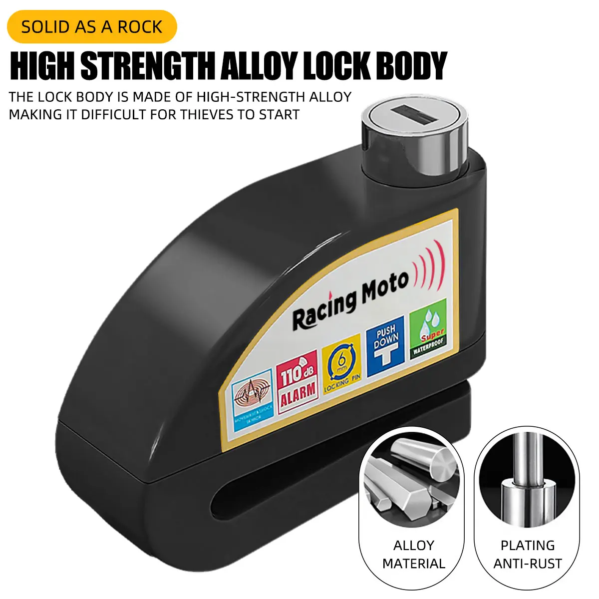 Motorcycle Alarm Lock Rechargeable Wheel Disc Brake with Key Motorcycle Bicycle Scooter Padlock Safety Anti-Theft Alarma 110dB