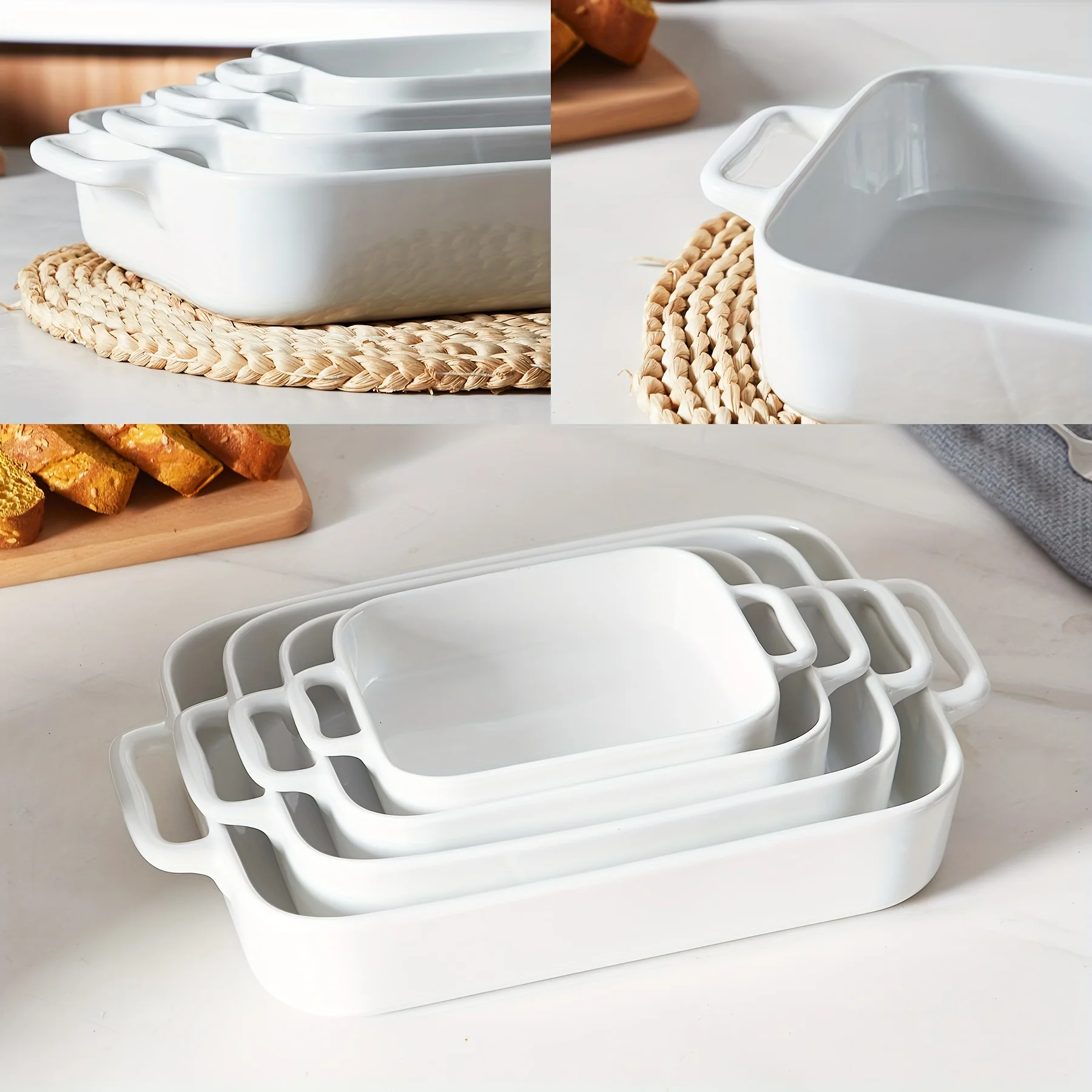 

Rectangular Ceramic Baking Dish Set Of 4 (10"/11"/13"/15") - Oven-to-Table Serving Dishes For Lasagna, Casserole, Pie & Tapas - Durable With Handles