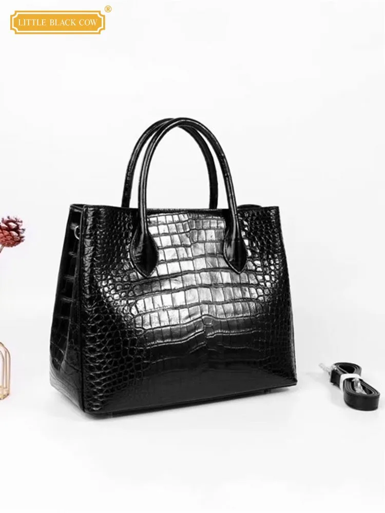High Quality Women Casual Genuine Leather Crocodile Leather Bucket Bag Handbag Ladies Single Shoulder Underarm Crossbody Bags
