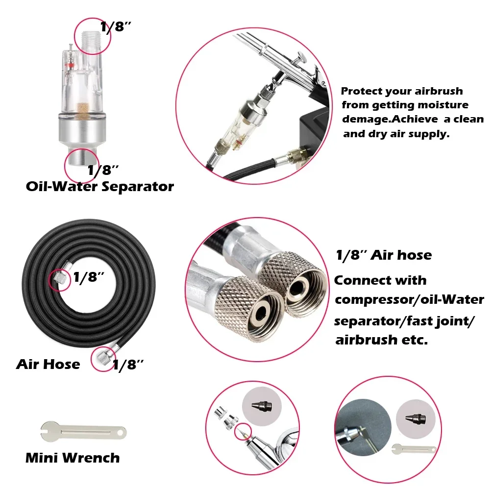 Nasedal Auto-Stop Function Airbrush Compressor 0.3mm 7cc Dual-Action Airbrush Spray Gun for Model Cake Painting Nail Art Car