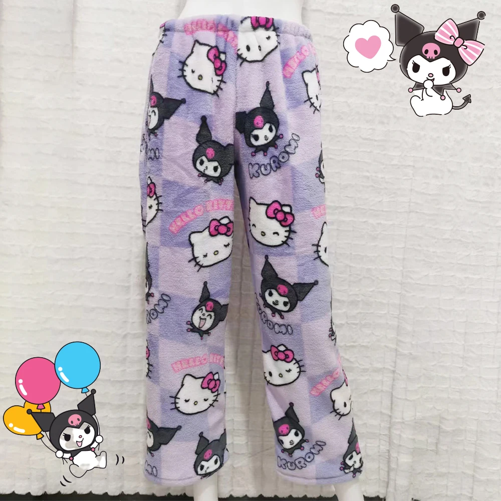Sanrio kuromi calças de pijama femininas kawaii olá kitty anime dos desenhos animados calças de perna larga casa pijamas calças shorts bonito meninas presente