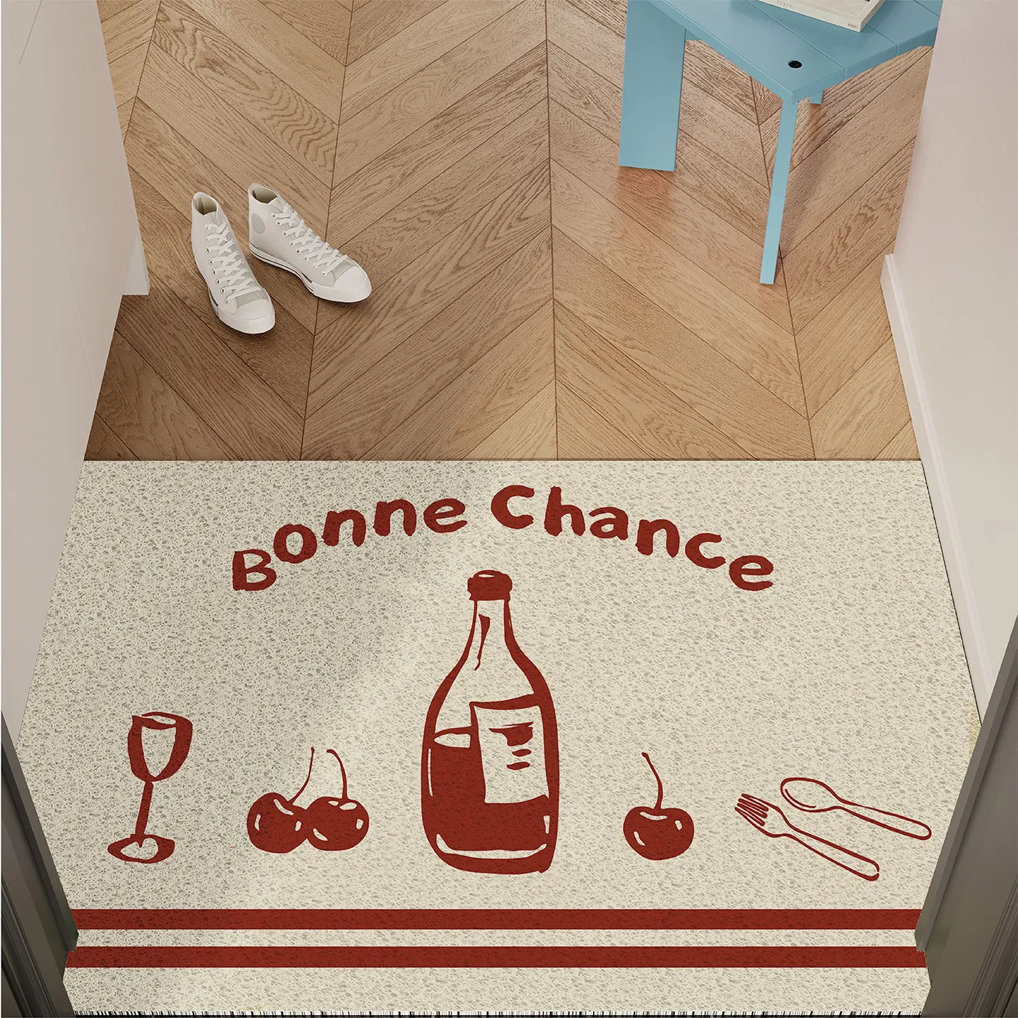 Wine Cherry Pattern PVC Silk Loop Doormat Anti Slip Dirt Trapper Easy Clean Front Door Entryway Floor Mat Home Decor