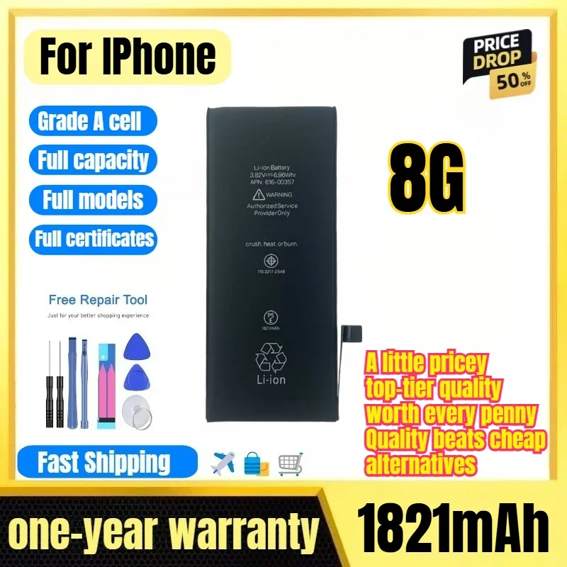 A1863//A1905/A1906/A1907 for IPhone 8G Phone Battery 0 Cycle  High Capacity Battery Replacement Bateria Grade A Cell with Tools