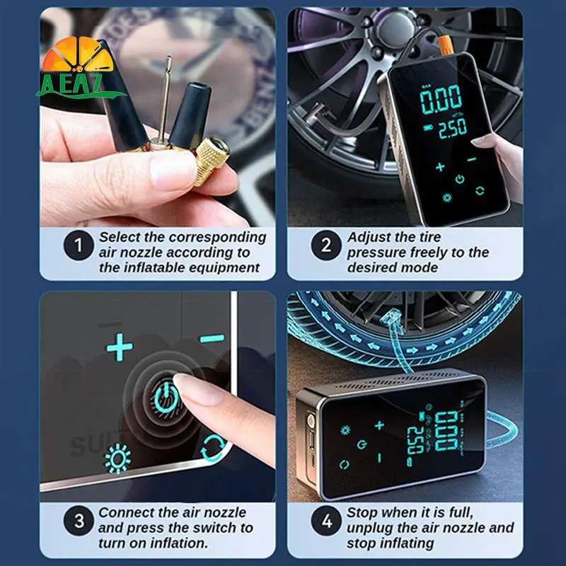 

AEA7-Car Electric Air Pump Portable Wireless Digital Touch Air Compressor 150PSI Suitable For Bike Car Motorcycle Inflation