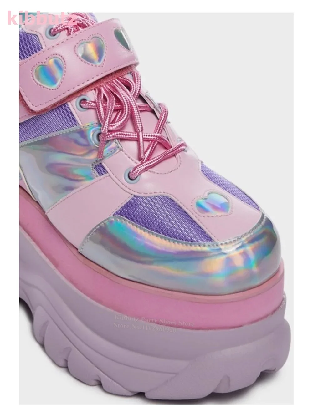Laser Sneakers Mixed Color Platform Height Increasing Pink and Purple Dazzling Color Bling Outside Runway Shoes Comfortable New