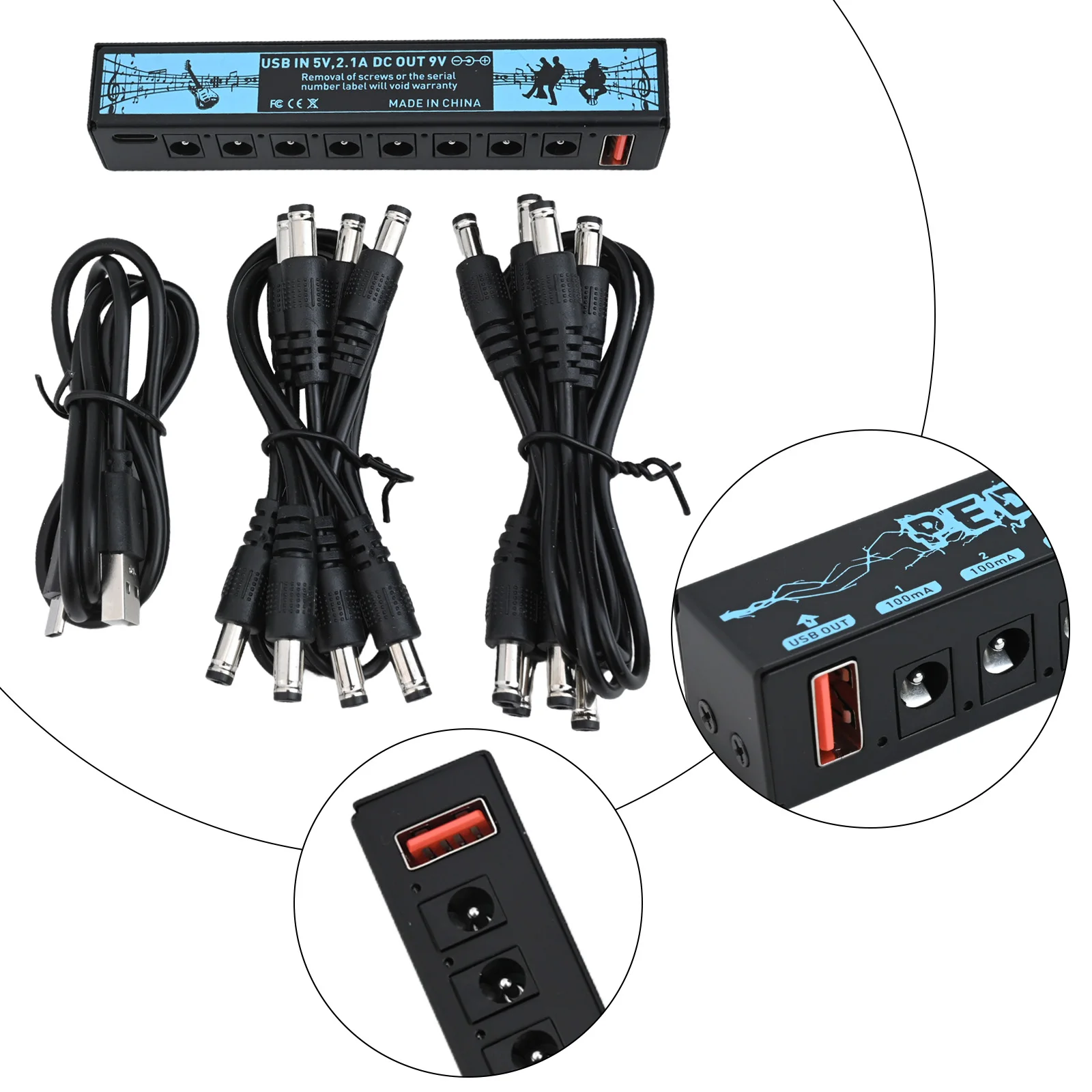8 Outputs Power Supply Portable Pedalboard Power Supply Long-Lasting Performance High-Quality Metal 11.7 Cm X 2cm X 2.1 Cm