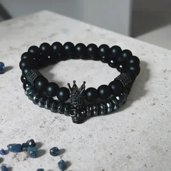 VOQ Matte Stone Beads Skull Bracelet Set Crown Men Accessories Erkek Bileklik Jewelry Mens Bracelets For Women Pulseras Mujer
