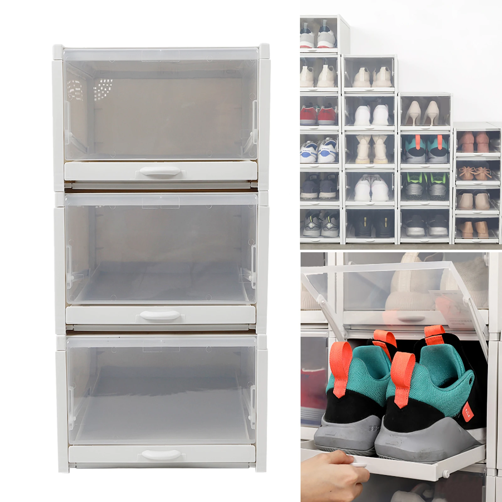 

Push Drawer Type Shoe Box Shoe Organizer Drawer Transparent Plastic Shoe Storage Gray