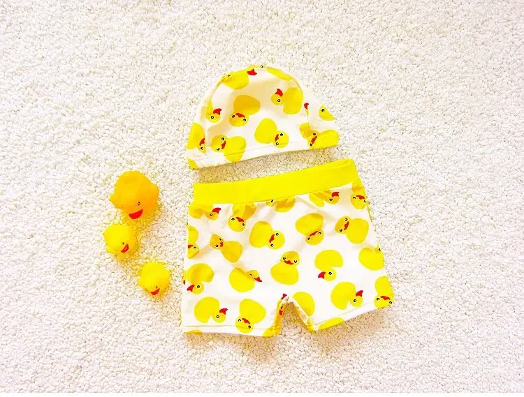 Kids Boys Swimming Trunks 1-7T Yellow Duck Pants＋ Hat Cute Swimwear Summer Holiday Children Beach Wear Swimsuit Trunks