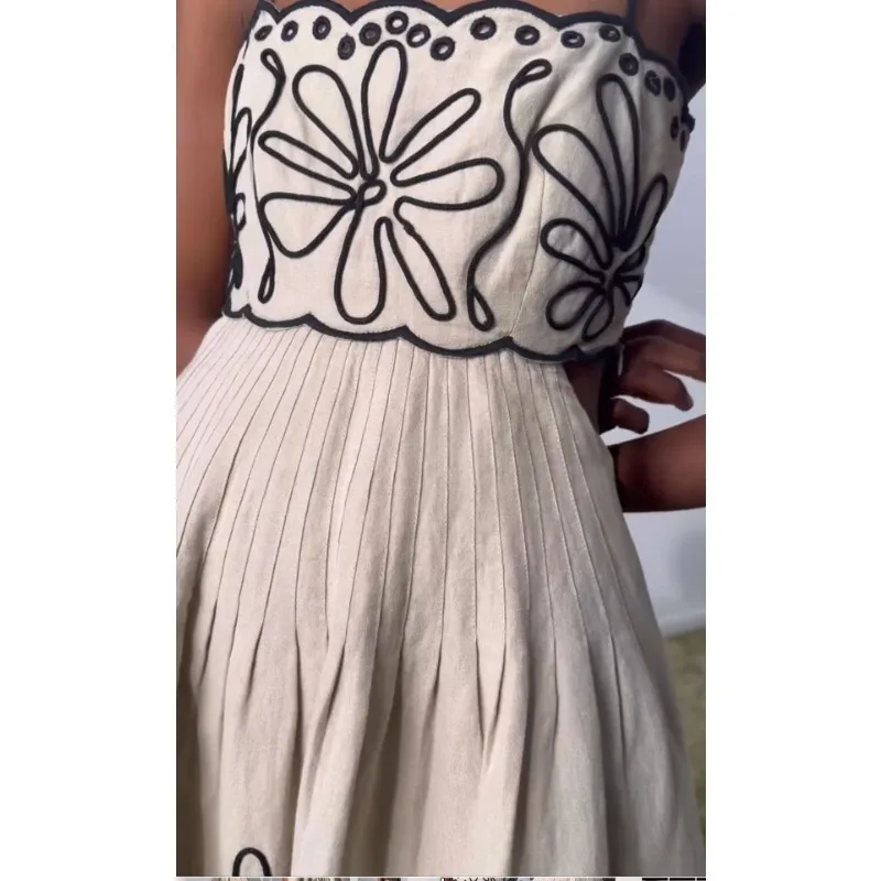 Abito estivo da donna con stampa bohémien per le vacanze, cinturino casual, senza schienale, corsetto scavato, abito da spiaggia Boho pieghettato