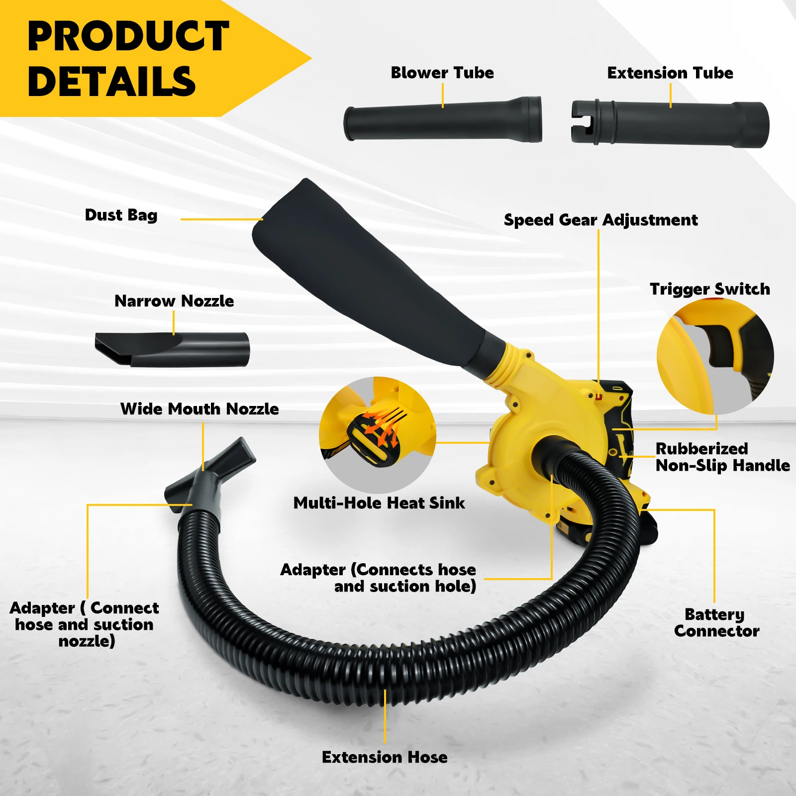 Brushless Leaf Blower for Dewalt 20V Battery Cordless Electric Air Blower Vacuum Cleaner 6 Speed Up to 180MPH (No Battery)