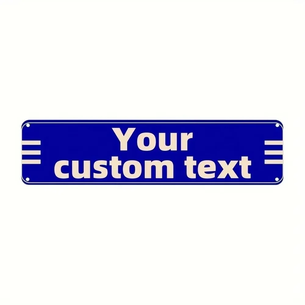 CIFbuy [2D Flat] Custom Blue Striped Aluminum Sign, Personalized Dual-Line Text Wall Decor (Only For Decoration)