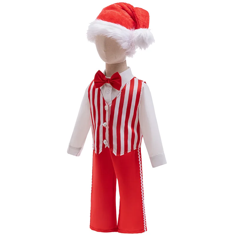 Costume de Noël Rayé Rouge et Blanc 3 Pièces avec Bonnet – photo 1