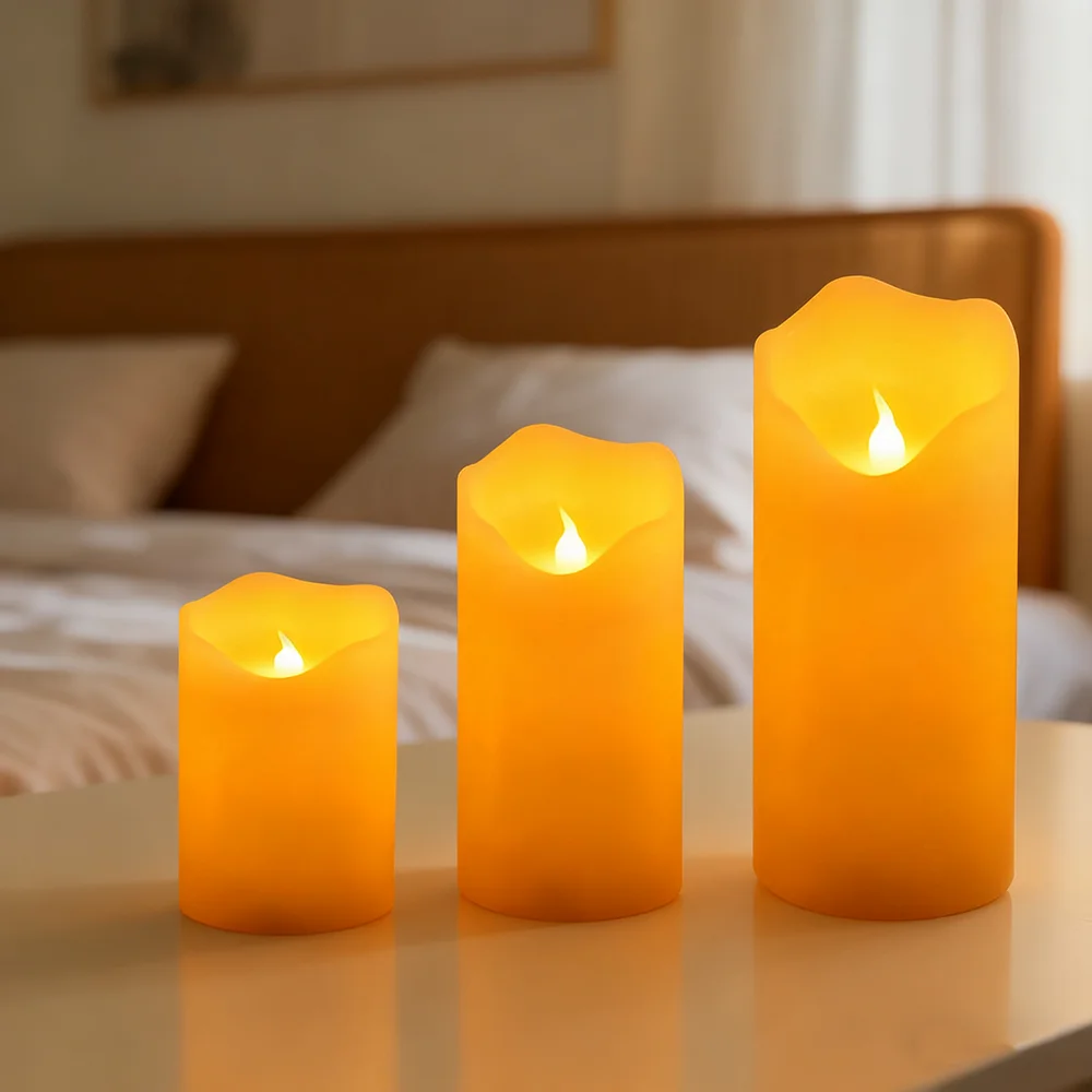 3 قطعة/المجموعة LED ضوء شمعة ، الشموع عديمة اللهب ضوء غير مستو حافة البارافين الشمع ضوء شمع بطارية تعمل LED شمعة ضوء الليل #4