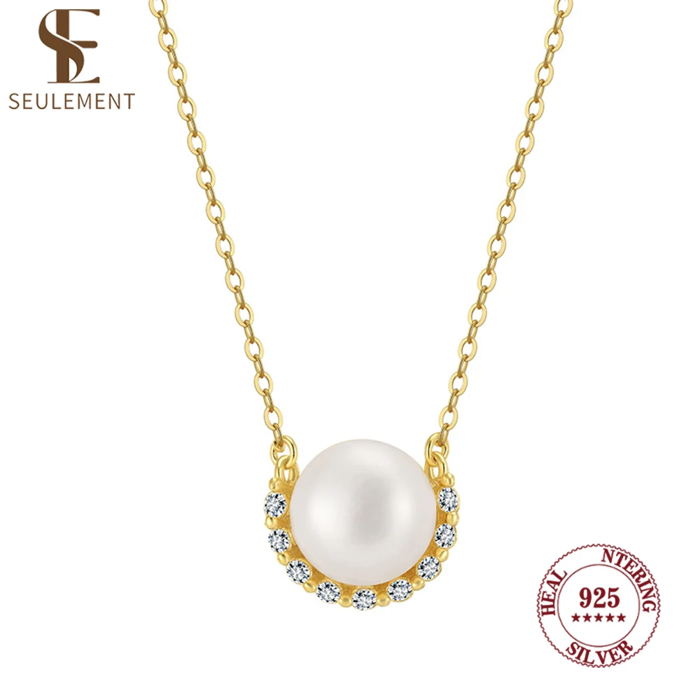 

Seulement Sterling Silver 925 Freshwater Pearl Necklace 7.5-8MM Natural Bread Bead Pendant Necklaces Simple Luxury Jewelry